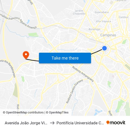 Avenida João Jorge Vila Industrial Campinas - SP 13035-680 Brasil to Pontifícia Universidade Católica De Campinas - Puc-Campinas (Campus II) map