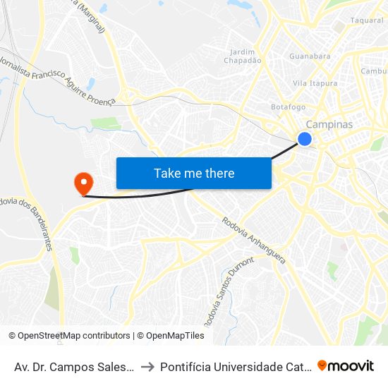 Av. Dr. Campos Sales 156 - Conceicao Campinas - SP Brasil to Pontifícia Universidade Católica De Campinas - Puc-Campinas (Campus II) map