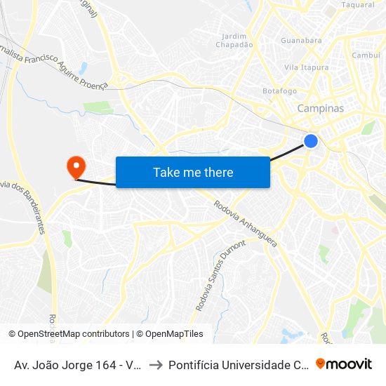 Av. João Jorge 164 - Vila Industrial Campinas - SP 13035-680 Brasil to Pontifícia Universidade Católica De Campinas - Puc-Campinas (Campus II) map