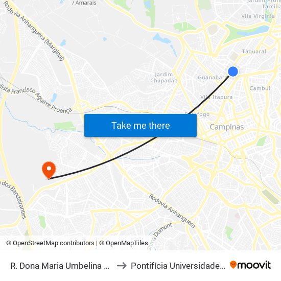 R. Dona Maria Umbelina Couto 2-104 - Taquaral Campinas - SP 13076-011 Brasil to Pontifícia Universidade Católica De Campinas - Puc-Campinas (Campus II) map