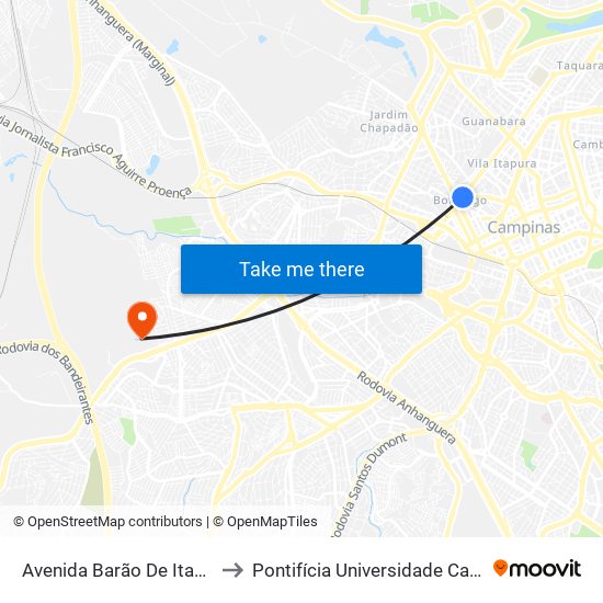 Avenida Barão De Itapura Campinas - São Paulo 13020 Brasil to Pontifícia Universidade Católica De Campinas - Puc-Campinas (Campus II) map