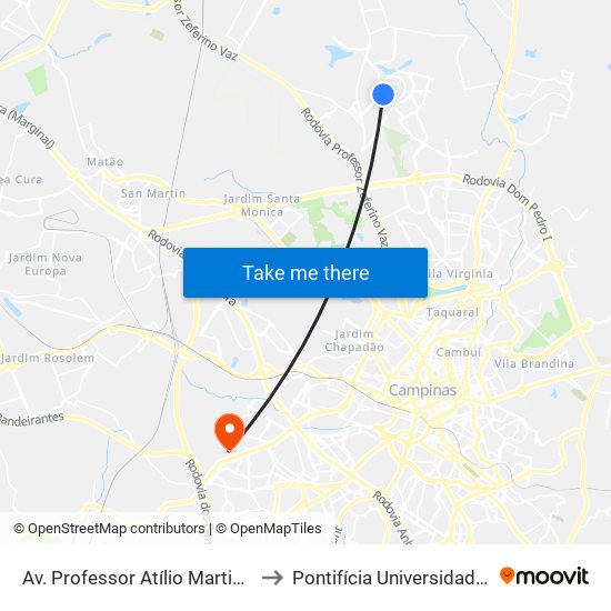 Av. Professor Atílio Martini 940 - Cidade Universitária Campinas - SP 13083-830 Brasil to Pontifícia Universidade Católica De Campinas - Puc-Campinas (Campus II) map