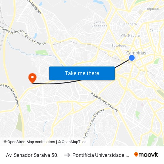 Av. Senador Saraiva 501-533 - Centro Campinas - SP 13013-061 Brasil to Pontifícia Universidade Católica De Campinas - Puc-Campinas (Campus II) map