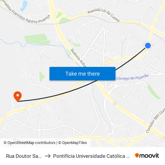 Rua Doutor Sales De Oliveira 2500 to Pontifícia Universidade Católica De Campinas - Puc-Campinas (Campus II) map