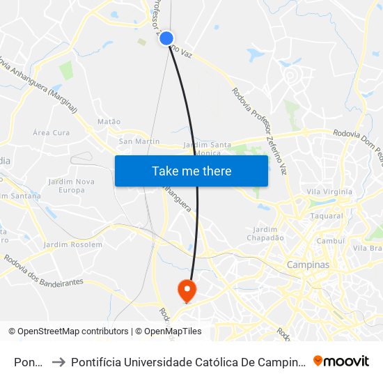 Ponto Fca to Pontifícia Universidade Católica De Campinas - Puc-Campinas (Campus II) map