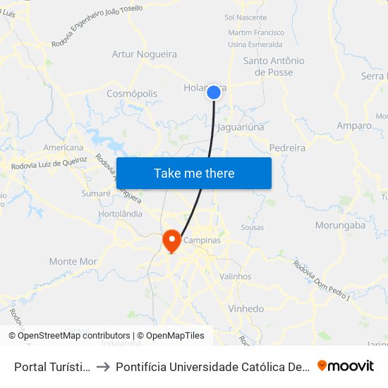 Portal Turístico De Holambra to Pontifícia Universidade Católica De Campinas - Puc-Campinas (Campus II) map