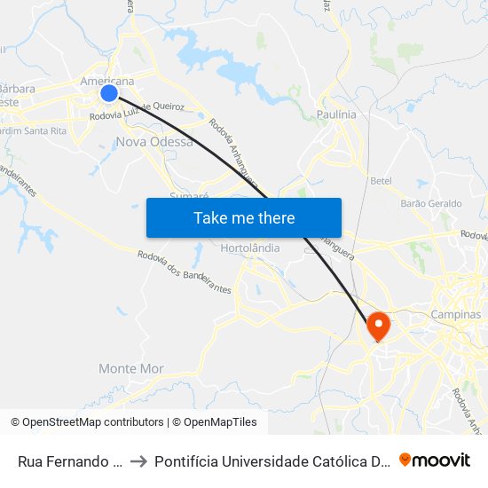 Rua Fernando Camargo, 564-690 to Pontifícia Universidade Católica De Campinas - Puc-Campinas (Campus II) map