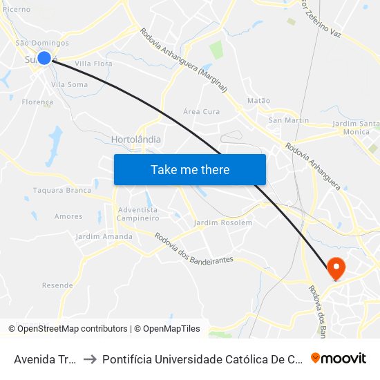 Avenida Três M, 32-140 to Pontifícia Universidade Católica De Campinas - Puc-Campinas (Campus II) map