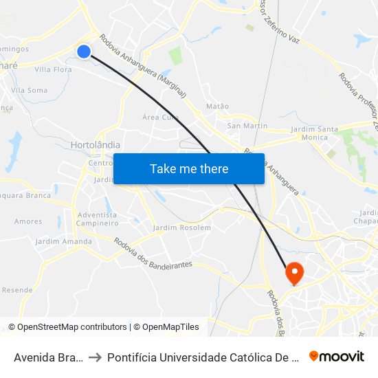 Avenida Brasil, 1055-1121 to Pontifícia Universidade Católica De Campinas - Puc-Campinas (Campus II) map