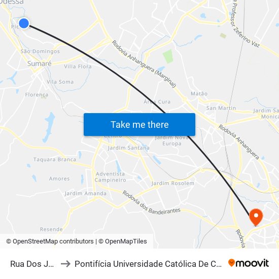 Rua Dos Jatobás, 1271 to Pontifícia Universidade Católica De Campinas - Puc-Campinas (Campus II) map