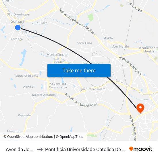 Avenida José Mancini, 440 to Pontifícia Universidade Católica De Campinas - Puc-Campinas (Campus II) map