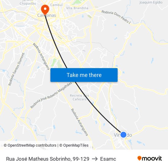 Rua José Matheus Sobrinho, 99-129 to Esamc map