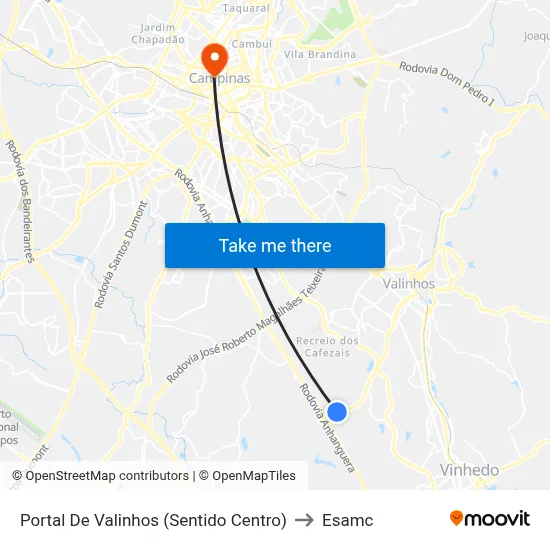 Portal De Valinhos (Sentido Centro) to Esamc map