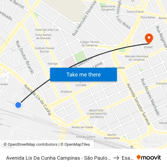 Avenida Lix Da Cunha Campinas - São Paulo 13035 Brasil to Esamc map