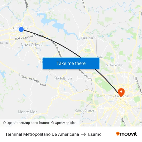 Terminal Metropolitano De Americana to Esamc map