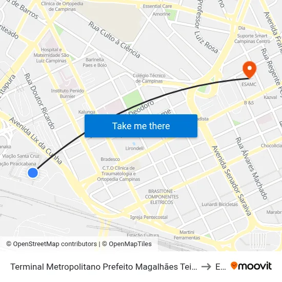 Terminal Metropolitano Prefeito Magalhães Teixeira - Av. Lix Da Cunha, 101 - Vila Industrial (Campinas), Campinas to Esamc map