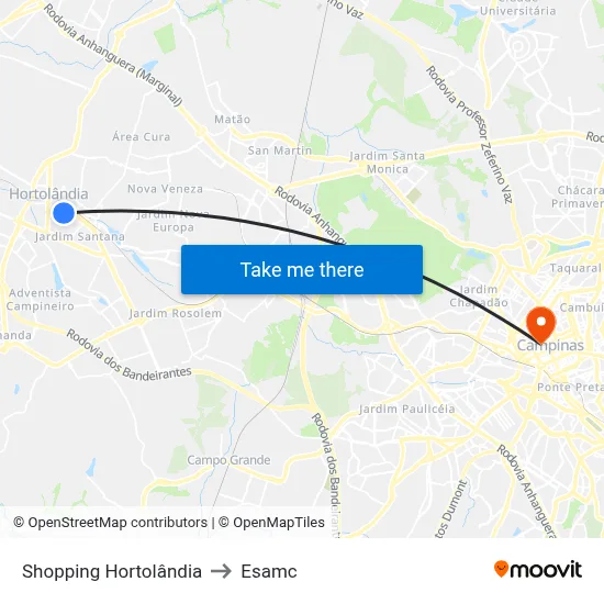 Shopping Hortolândia to Esamc map