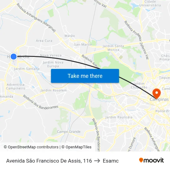 Avenida São Francisco De Assis, 116 to Esamc map