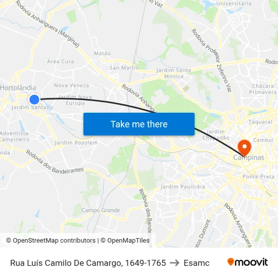 Rua Luís Camilo De Camargo, 1649-1765 to Esamc map