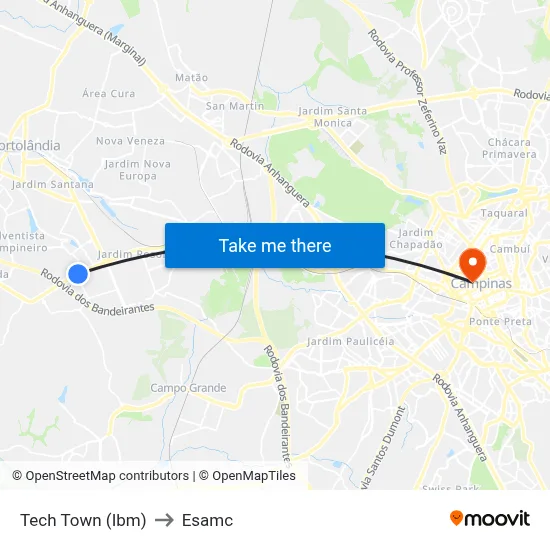 Tech Town (Ibm) to Esamc map