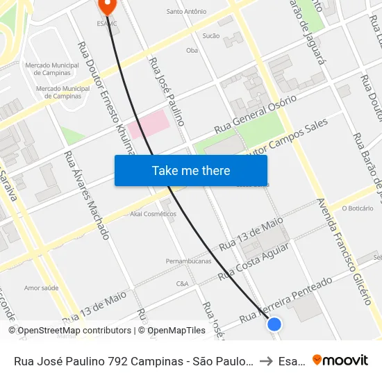 Rua José Paulino 792 Campinas - São Paulo 13013 Brasil to Esamc map