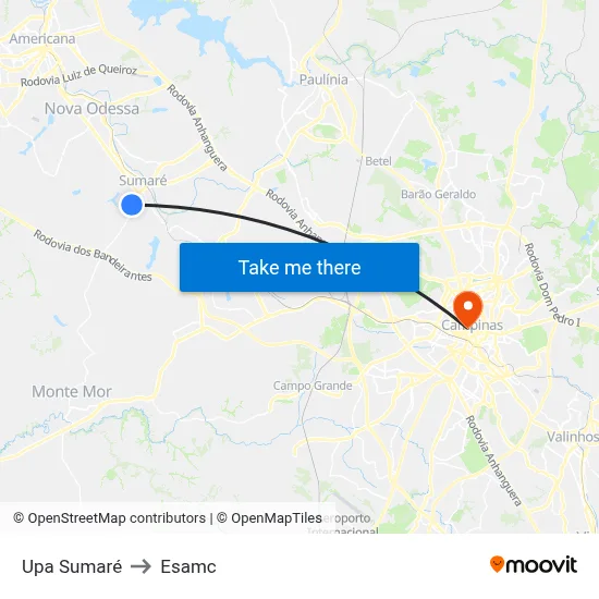 Upa Sumaré to Esamc map