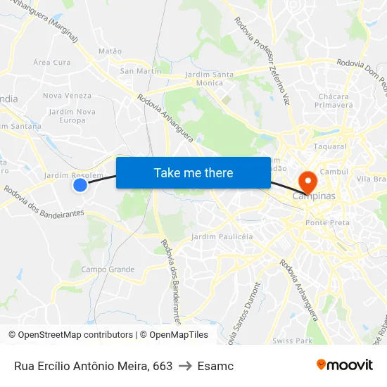 Rua Ercílio Antônio Meira, 663 to Esamc map