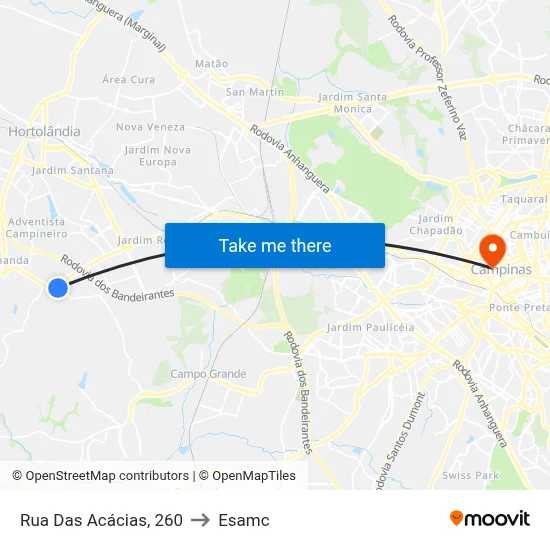 Rua Das Acácias, 260 to Esamc map