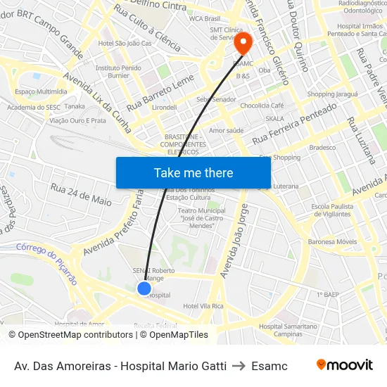 Av. Das Amoreiras - Hospital Mario Gatti to Esamc map
