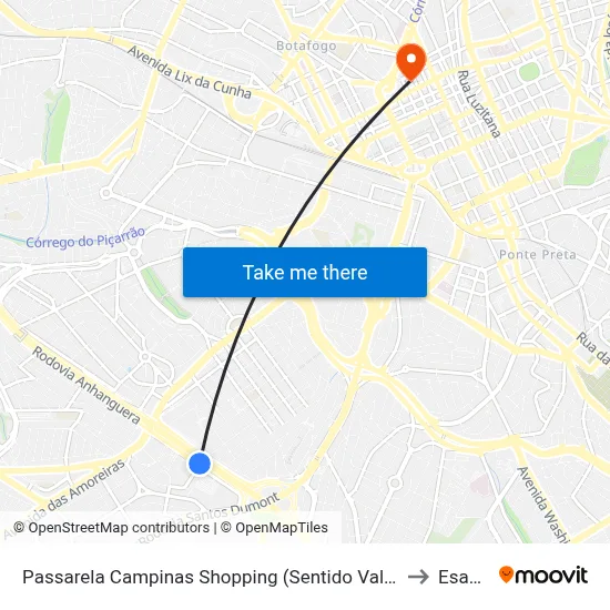 Passarela Campinas Shopping (Sentido Valinhos) to Esamc map