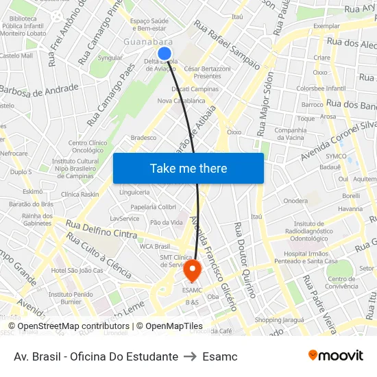 Av. Brasil - Oficina Do Estudante to Esamc map