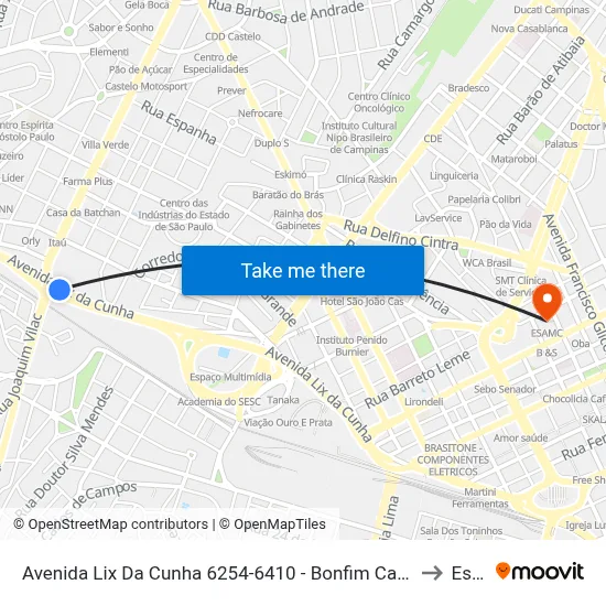 Avenida Lix Da Cunha 6254-6410 - Bonfim Campinas - SP 13070-716 Brasil to Esamc map