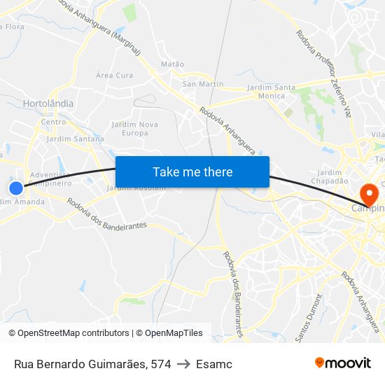 Rua Bernardo Guimarães, 574 to Esamc map