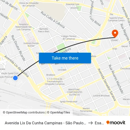 Avenida Lix Da Cunha Campinas - São Paulo 13035 Brasil to Esamc map