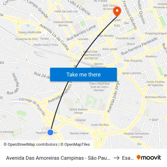 Avenida Das Amoreiras Campinas - São Paulo 13031 Brasil to Esamc map