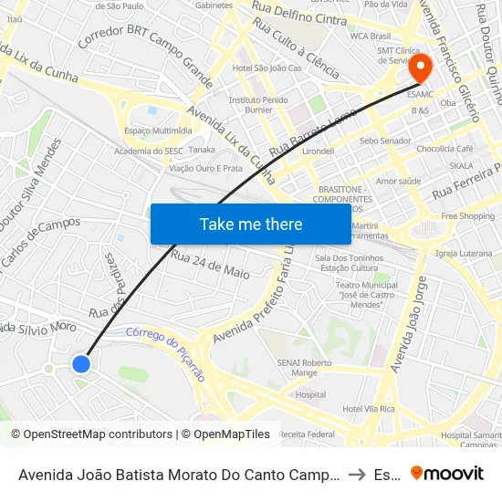 Avenida João Batista Morato Do Canto Campinas - São Paulo 13031 Brasil to Esamc map