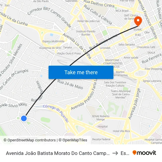 Avenida João Batista Morato Do Canto Campinas - São Paulo 13031 Brasil to Esamc map