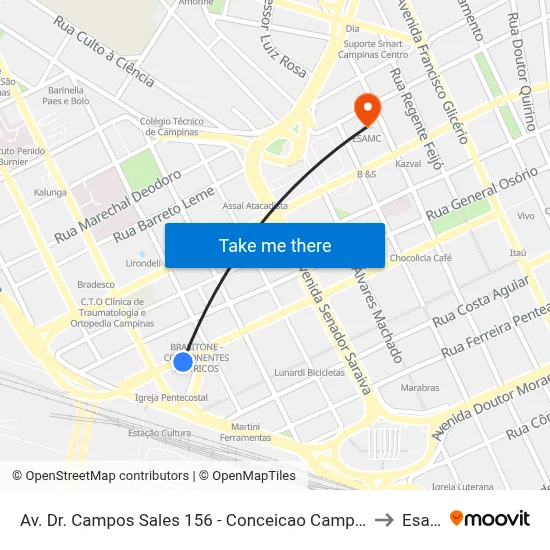 Av. Dr. Campos Sales 156 - Conceicao Campinas - SP Brasil to Esamc map