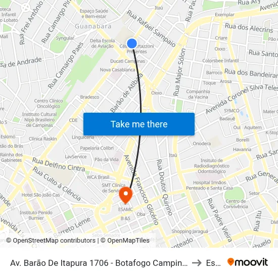 Av. Barão De Itapura 1706 - Botafogo Campinas - SP 13073-300 Brasil to Esamc map