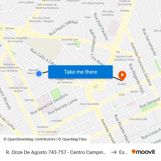 R. Onze De Agosto 743-757 - Centro Campinas - SP 13013-100 Brasil to Esamc map
