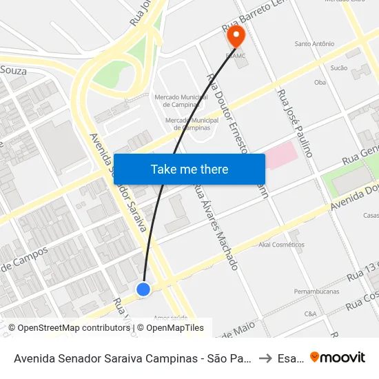 Avenida Senador Saraiva Campinas - São Paulo 13010 Brasil to Esamc map