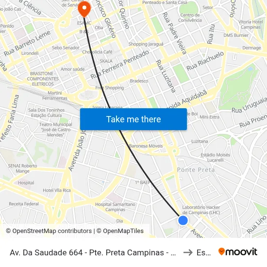 Av. Da Saudade 664 - Pte. Preta Campinas - SP 13041-670 Brasil to Esamc map