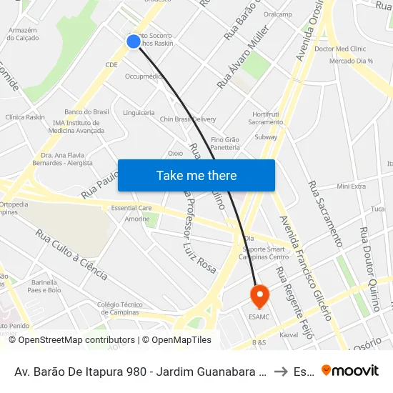 Av. Barão De Itapura 980 - Jardim Guanabara Campinas - SP 13020-431 Brasil to Esamc map