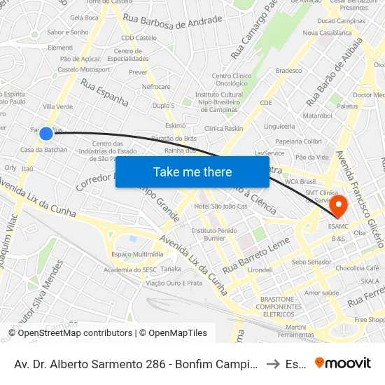 Av. Dr. Alberto Sarmento 286 - Bonfim Campinas - SP 13070-711 Brasil to Esamc map