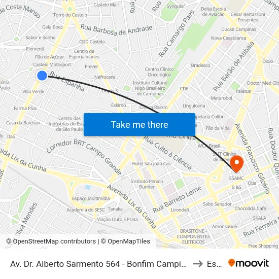 Av. Dr. Alberto Sarmento 564 - Bonfim Campinas - SP 13070-711 Brasil to Esamc map