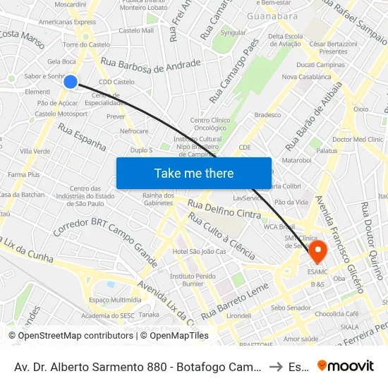Av. Dr. Alberto Sarmento 880 - Botafogo Campinas - SP 13070-711 Brasil to Esamc map