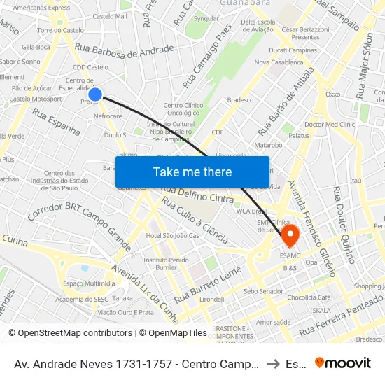 Av. Andrade Neves 1731-1757 - Centro Campinas - SP 13013-161 Brasil to Esamc map