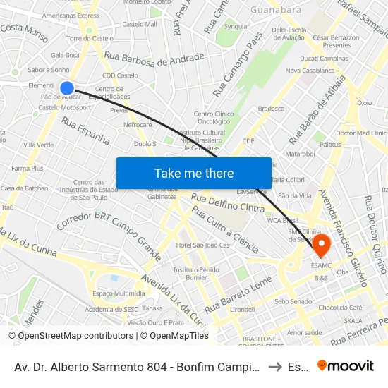 Av. Dr. Alberto Sarmento 804 - Bonfim Campinas - SP 13070-710 Brasil to Esamc map