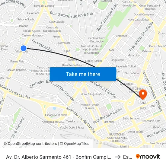 Av. Dr. Alberto Sarmento 461 - Bonfim Campinas - SP 13070-711 Brasil to Esamc map