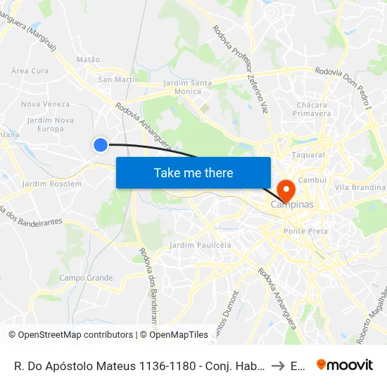 R. Do Apóstolo Mateus 1136-1180 - Conj. Hab. Padre Anchieta Campinas - SP Brasil to Esamc map